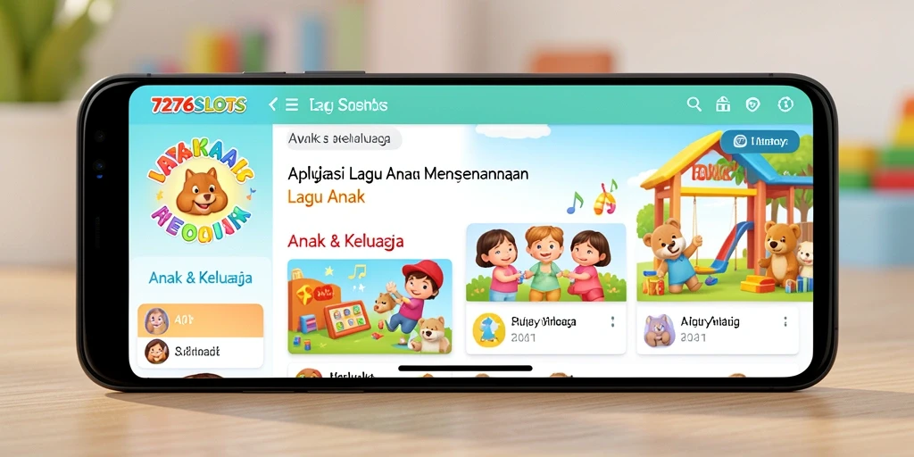 Antarmuka aplikasi dengan koleksi lagu anak yang ceria.