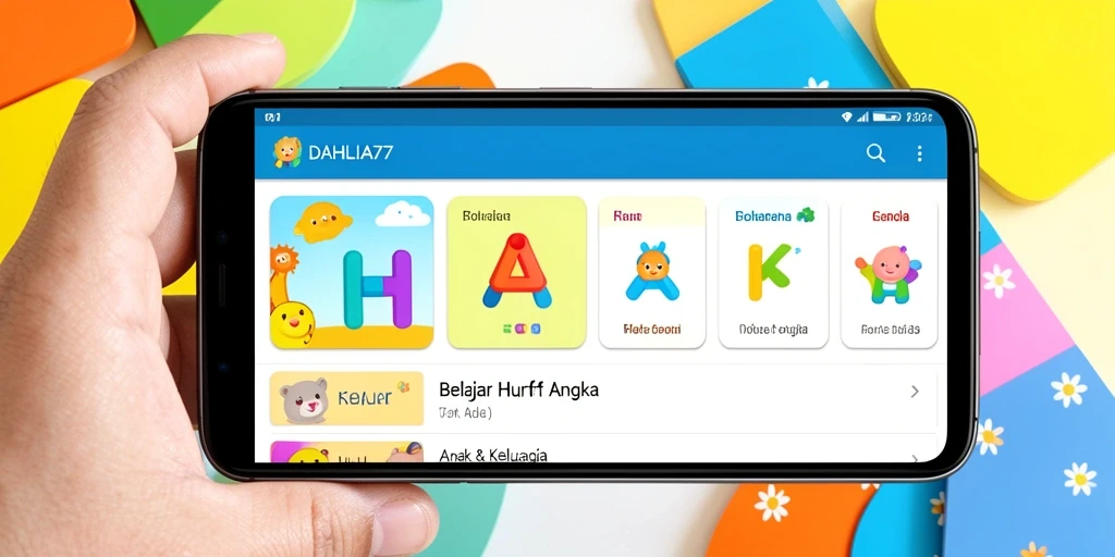 Antarmuka menarik DAHLIA77 untuk belajar huruf dan angka.