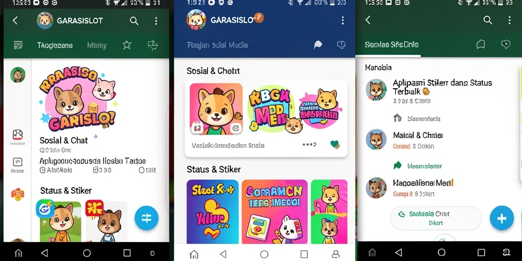 Antarmuka aplikasi GARASISLOT menampilkan beragam stiker menarik.