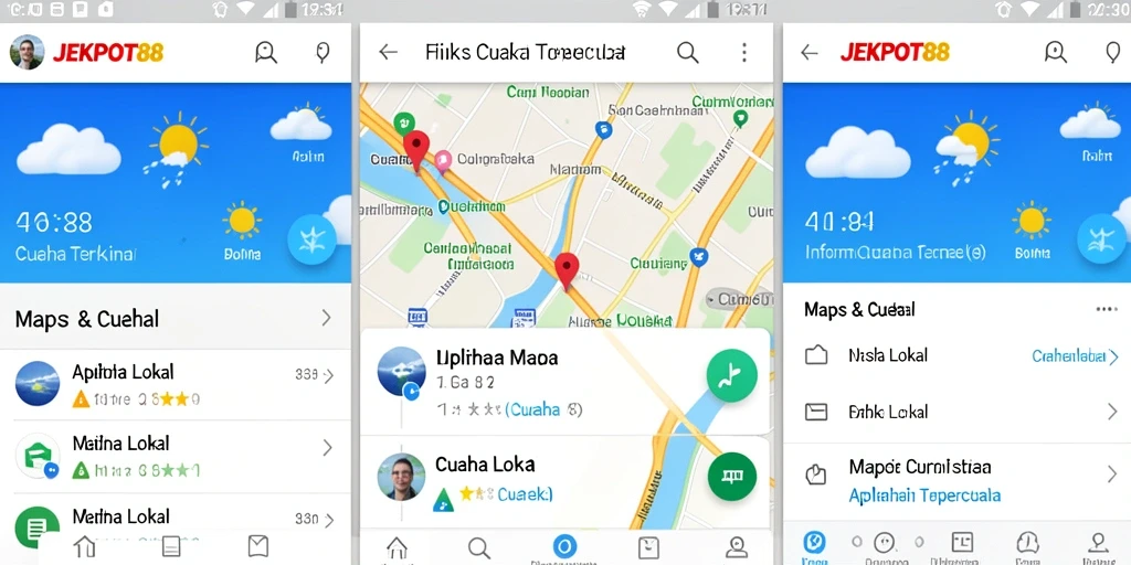 Screenshot utama JEKPOT88 menampilkan antarmuka cuaca lokal yang menarik.
