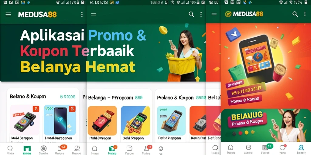 Tampilan antarmuka aplikasi MEDUSA88 dengan berbagai promo menarik.
